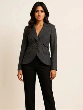 Smythe Charcoal Herringbone Tailored Blazer Size 2